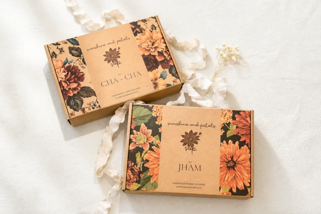 Floral gift boxes personalised with guests' names